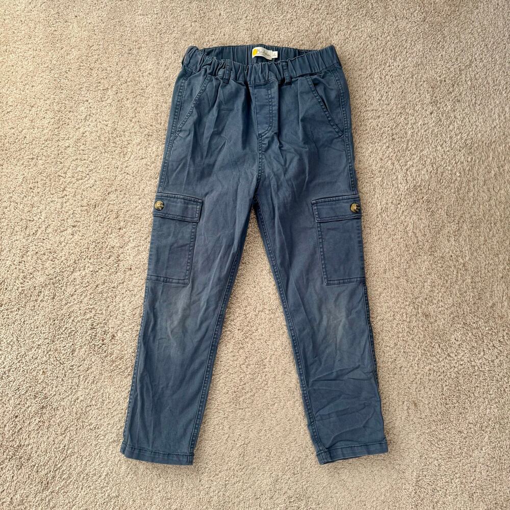 Mini Boden Boys Cropped Cargo Pants Pull On Elastic Waist Sz 10/11 Blue